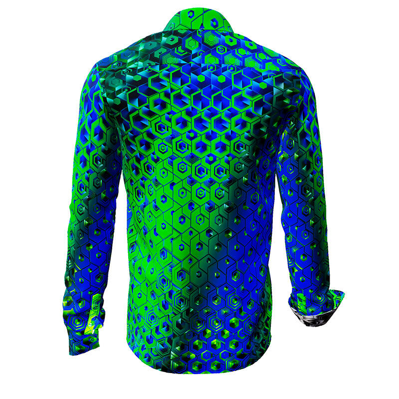 HEXAGON MALACHIT - Green blue patterned long sleeve shirt - GERMENS artfashion - Exceptional men's shirt - 100 % cotton - Made in Germany