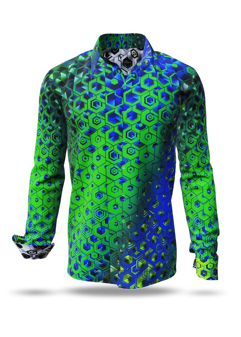 HEXAGON MALACHIT - Green blue patterned long sleeve shirt - GERMENS artfashion - Exceptional mens shirt - 100 % cotton - Made in Germany