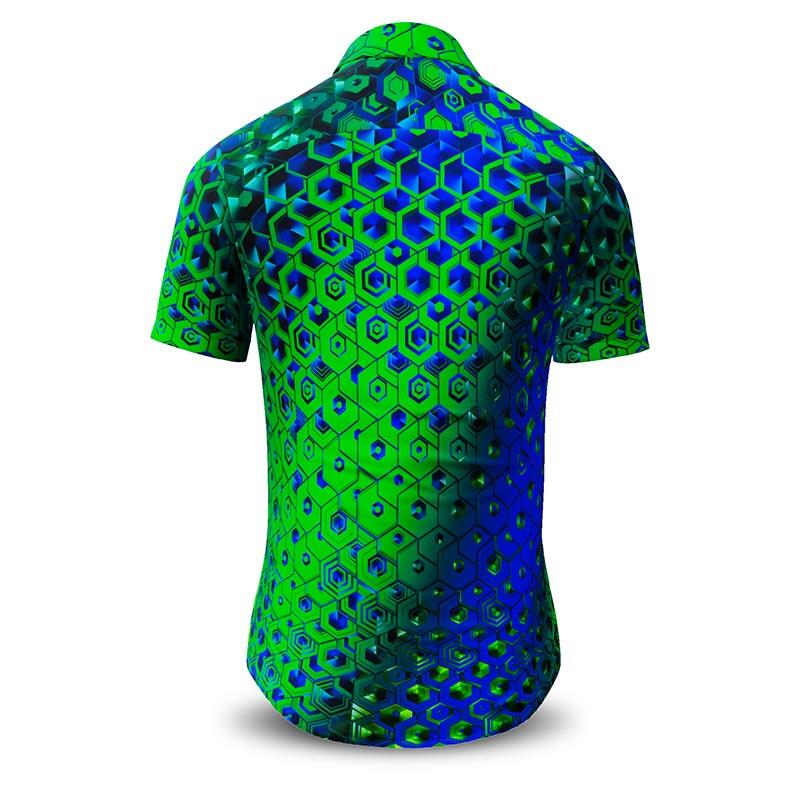 HEXAGON MALACHIT - Green blue patterned short sleeve shirt - GERMENS artfashion - 100 % cotton - very good fit - artist design - 499 pieces limited - Made in Germany
