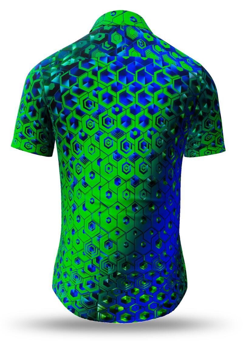 HEXAGON MALACHIT - Green blue patterned short sleeve...