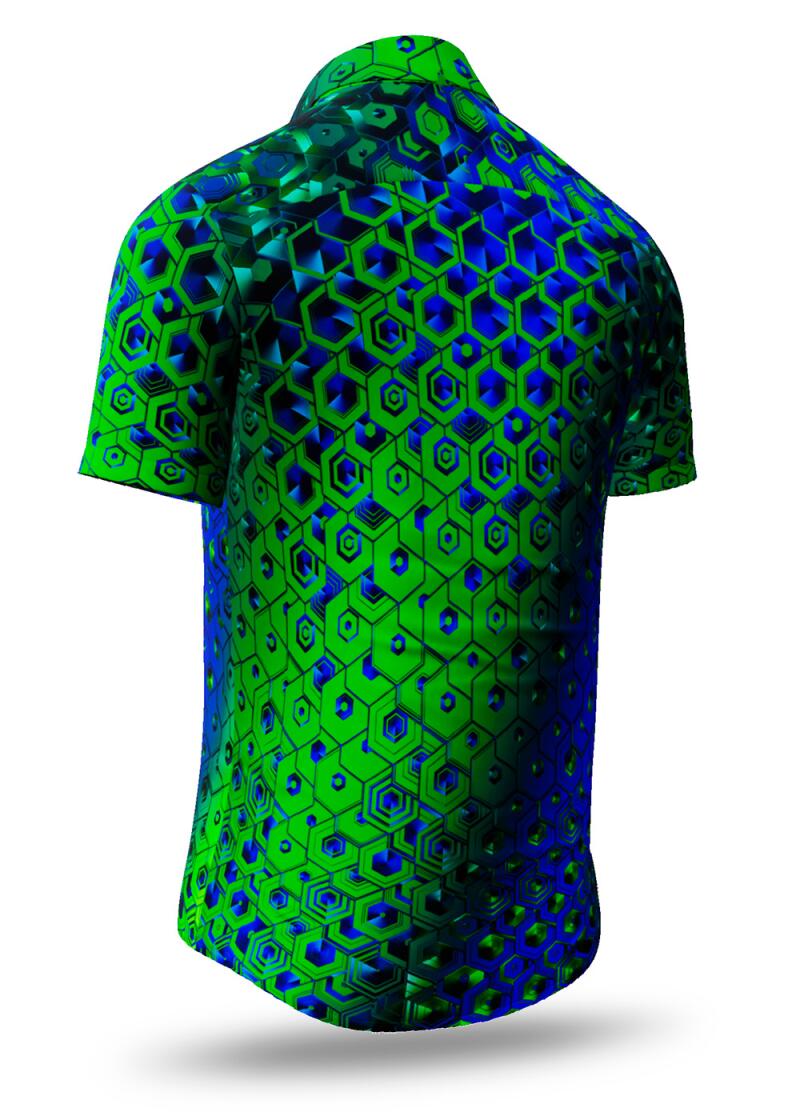 HEXAGON MALACHIT - Green blue patterned short sleeve shirt - GERMENS artfashion - 100 % cotton - very good fit - artist design - 499 pieces limited - Made in Germany