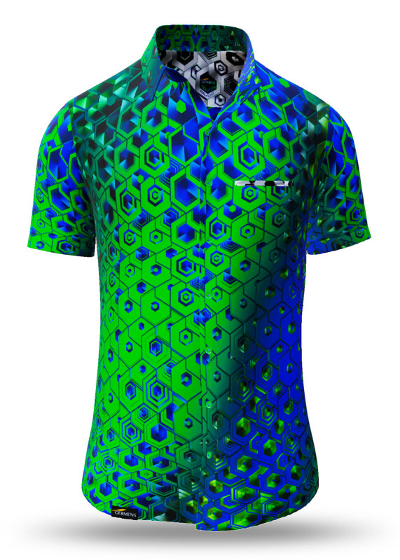 Summer shirt for men HEXAGON MALACHIT - 100% cotton - 10 sizes from XS to 6XL - exceptional design - finest workmanship - fabrics made in Germany - limited edition and exclusive