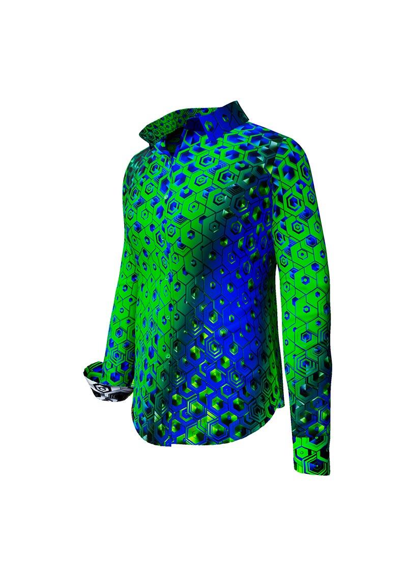 HEXAGON MALACHIT - Green Blue Patterned Blouse - GERMENS