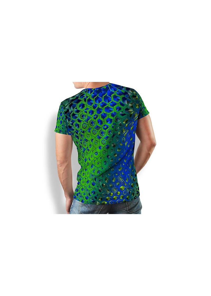 HEXAGON MALACHIT - Green blue patterned t-shirt - 100 %...