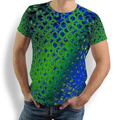 HEXAGON MALACHIT - Green blue patterned t-shirt - 100 % cotton - GERMENS artfashion - 8 sizes S-5XL