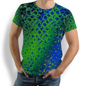 HEXAGON MALACHIT - Green blue patterned t-shirt - 100 %...