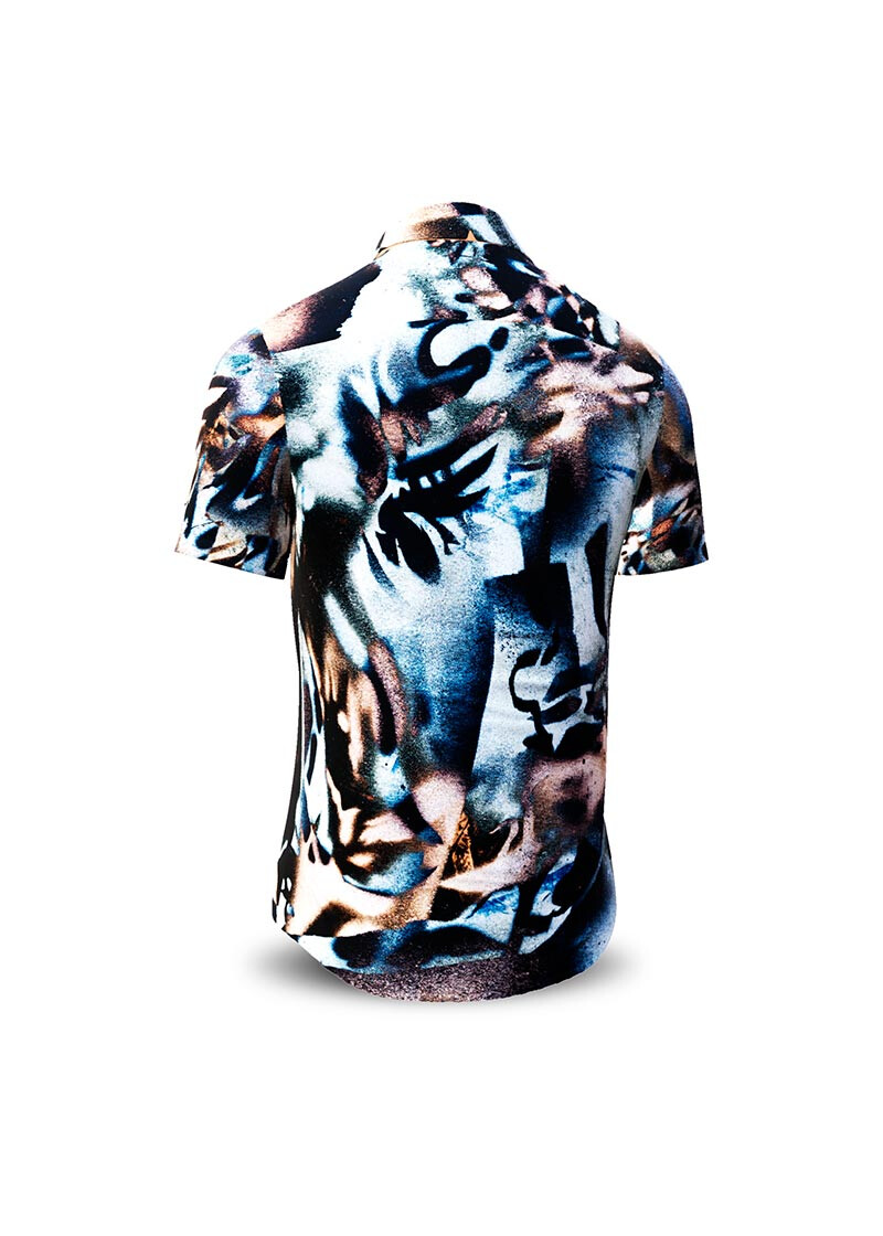 BRUSH - Beige-blue short-sleeved shirt - GERMENS artfashion - 100 % cotton - very good fit - artist design - 499 pieces limited - Made in Germany