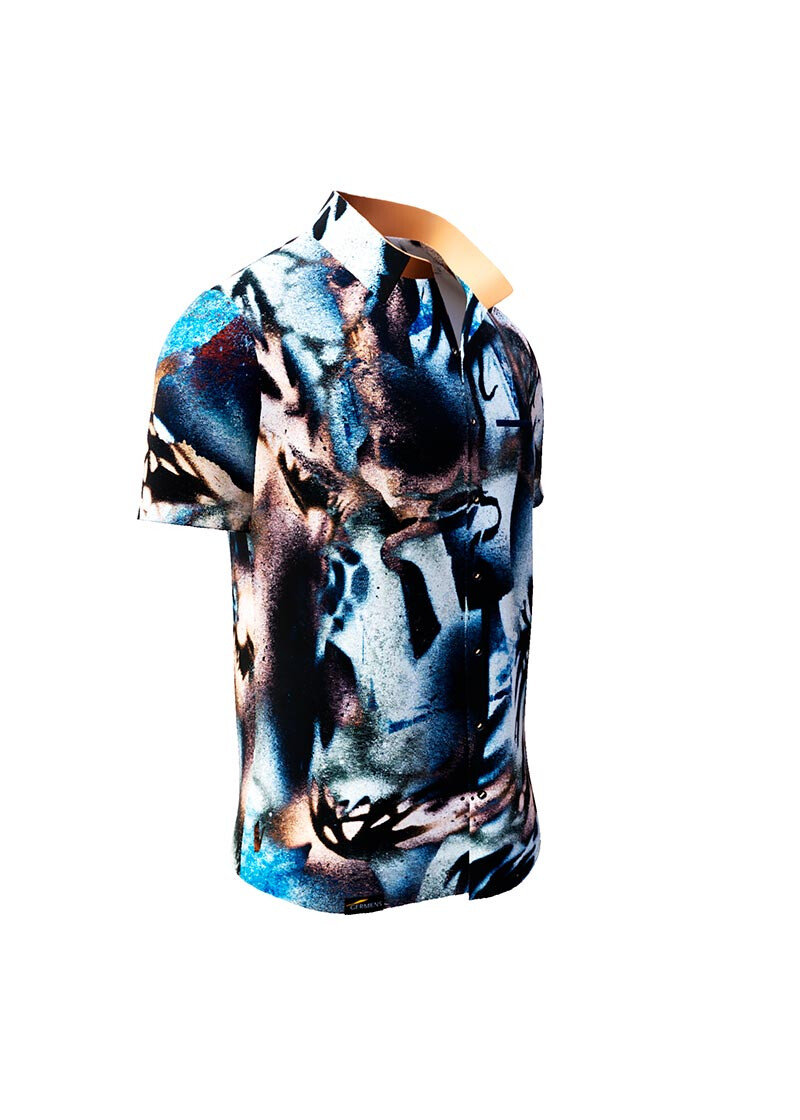 BRUSH - Beige-blue short-sleeved shirt - GERMENS artfashion - 100 % cotton - very good fit - artist design - 499 pieces limited - Made in Germany
