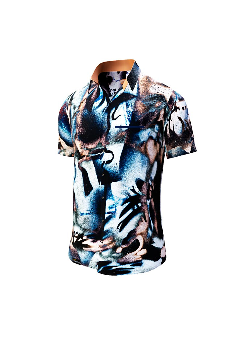 BRUSH - Beige blue short sleeved shirt - GERMENS