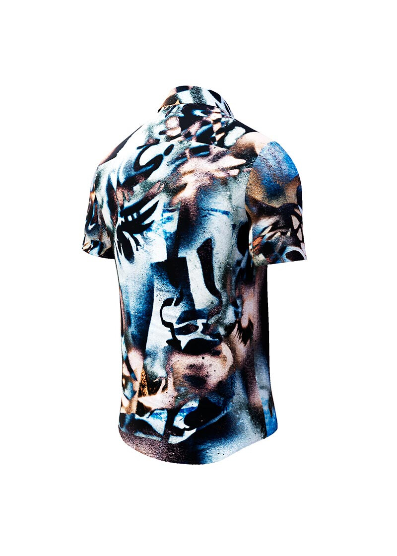 BRUSH - Beige blue short sleeved shirt - GERMENS