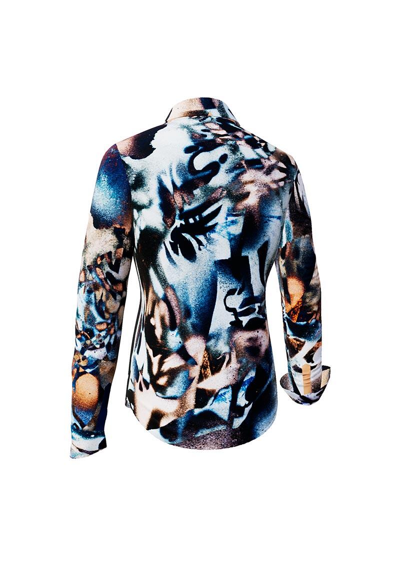 BRUSH - Beige blue ladies' blouse - GERMENS artfashion - 100 % cotton - very good fit - artist design - 99 pieces limited - 6 sizes from XS - XXL - Made in Germany