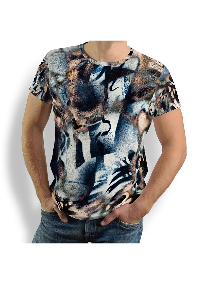 BRUSH - Beige blue t-shirt - 100 % cotton - GERMENS artfashion - 8 sizes S-5XL