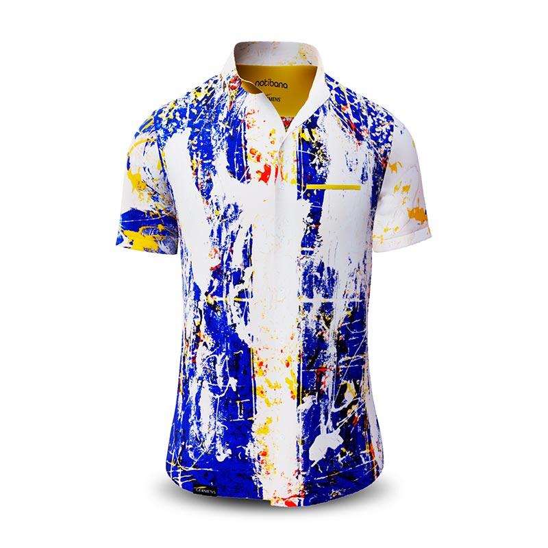 NOTIBANA - Blue-White-Yellow Short Sleeve Shirt - GERMENS artfashion - 100 % cotton - very good fit - artist design - 499 pieces limited - Made in Germany
