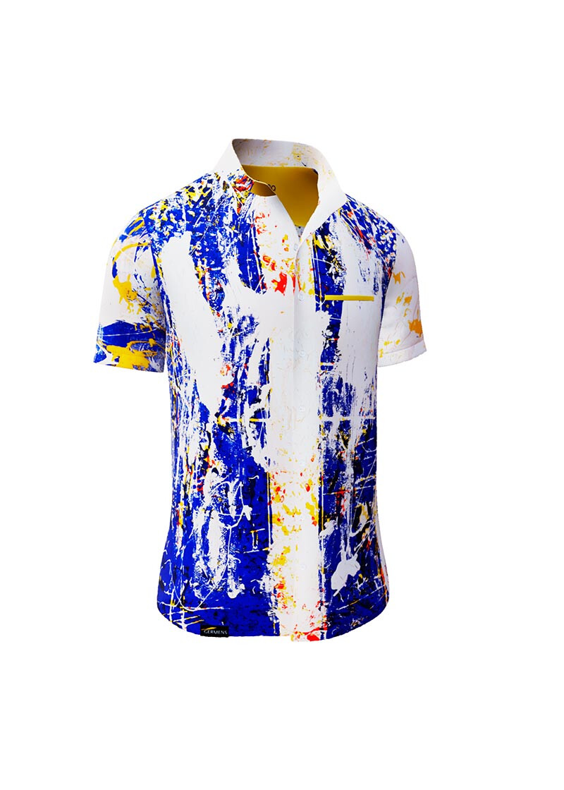 NOTIBANA - Blue-White-Yellow Short Sleeve Shirt - GERMENS artfashion - 100 % cotton - very good fit - artist design - 499 pieces limited - Made in Germany