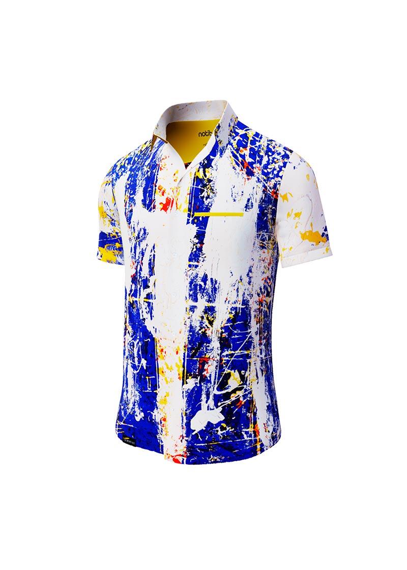 NOTIBANA - Blue white yellow short sleeve shirt - GERMENS
