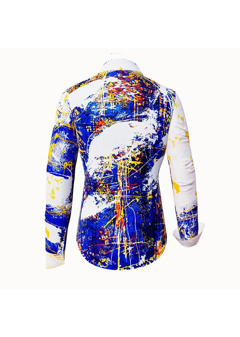 NOTIBANA - Blue white yellow blouse - GERMENS artfashion - 100 % cotton - very good fit - artist design - 99 pieces limited - 6 sizes from XS - XXL - Made in Germany
