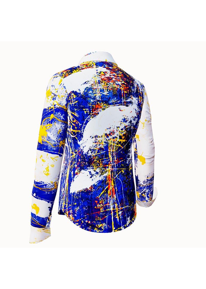 NOTIBANA - Blue white yellow blouse - GERMENS artfashion - 100 % cotton - very good fit - artist design - 99 pieces limited - 6 sizes from XS - XXL - Made in Germany