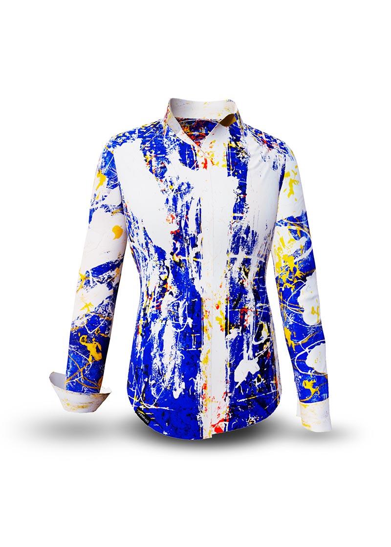 NOTIBANA - Blue white yellow blouse - GERMENS artfashion - 100 % cotton - very good fit - artist design - 99 pieces limited - 6 sizes from XS - XXL - Made in Germany