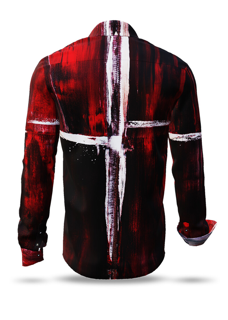 WHITE CROSS - Red white long sleeve shirt - GERMENS artfashion - Unusual long sleeve shirt in 10 sizes - Made in Germany