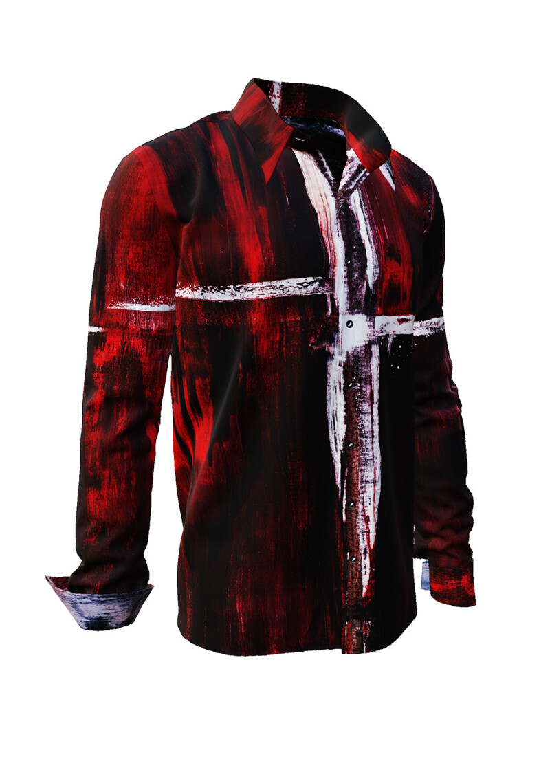 WHITE CROSS - Red white long sleeve shirt - GERMENS artfashion - Unusual long sleeve shirt in 10 sizes - Made in Germany
