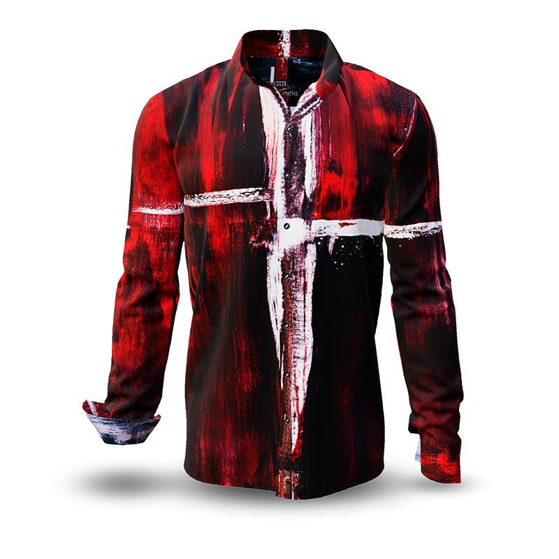WHITE CROSS - Red white long sleeve shirt - GERMENS artfashion - Unusual long sleeve shirt in 10 sizes - Made in Germany