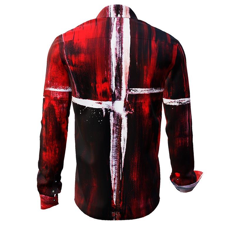WHITE CROSS - Rot weißes Langarmhemd - GERMENS artfashion - Außergewöhnliches Herrenhemd - 100 % Baumwolle - Made in Germany