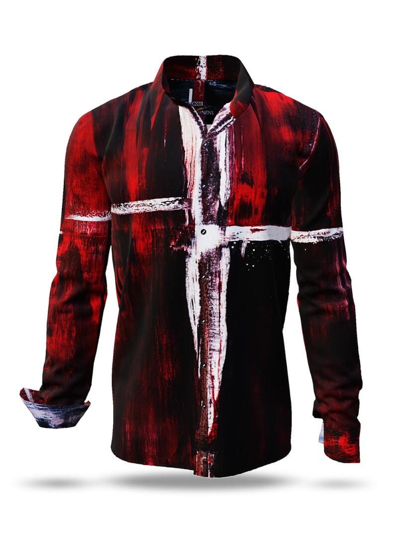 WHITE CROSS - Red white long sleeve shirt - GERMENS artfashion - Unusual long sleeve shirt in 10 sizes - Made in Germany