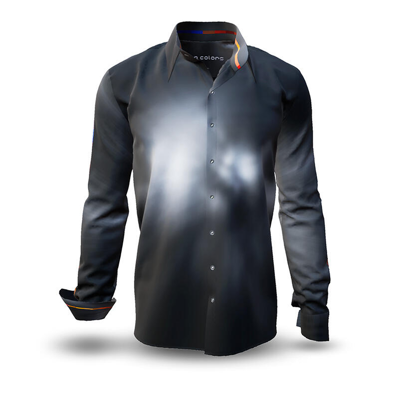 FLYING COLORS - dunkelgraues Langarmhemd mit buntem Farbfleck - GERMENS artfashion - Außergewöhnliches Herrenhemd - 100 % Baumwolle - Made in Germany