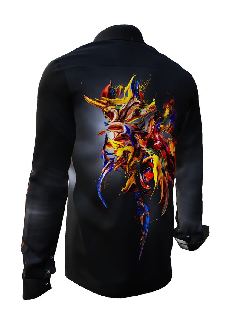 FLYING COLORS - dark long-sleeved shirt with multicoloured spot - GERMENS