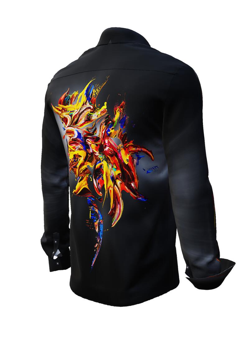 FLYING COLORS - dark long-sleeved shirt with multicoloured spot - GERMENS