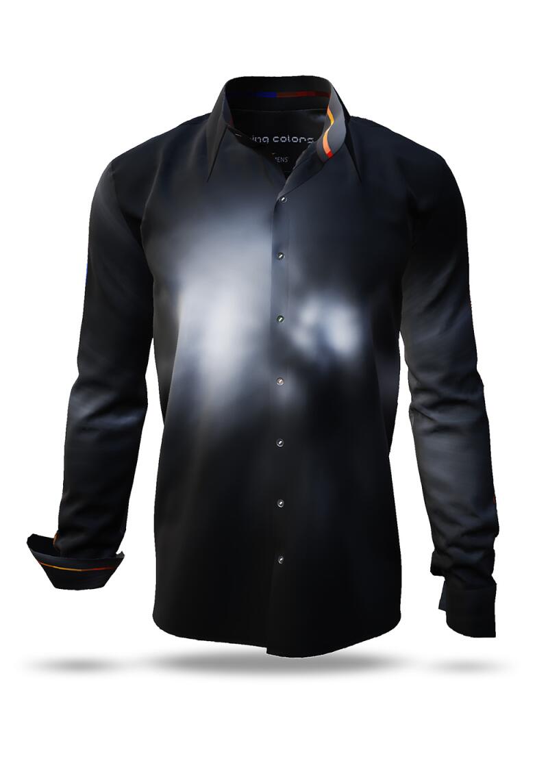 FLYING COLORS - dark long-sleeved shirt with multicoloured spot - GERMENS artfashion - Unusual long sleeve shirt in 10 sizes - Made in Germany