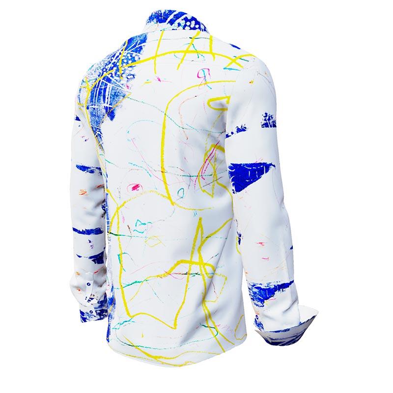 DRAGONFLY - white long sleeve shirt with blue yellow structures - GERMENS