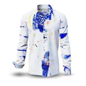 DRAGONFLY - white long sleeve shirt with blue yellow...