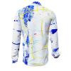 DRAGONFLY - white long sleeve shirt with blue yellow structures - GERMENS artfashion - Unusual long sleeve shirt in 10 sizes - Made in Germany