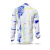 DRAGONFLY - white long sleeve shirt with blue yellow structures - GERMENS artfashion - Unusual long sleeve shirt in 10 sizes - Made in Germany