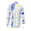 DRAGONFLY - white long sleeve shirt with blue yellow structures - GERMENS artfashion - Unusual long sleeve shirt in 10 sizes - Made in Germany