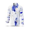 DRAGONFLY - white long sleeve shirt with blue yellow structures - GERMENS artfashion - Unusual long sleeve shirt in 10 sizes - Made in Germany