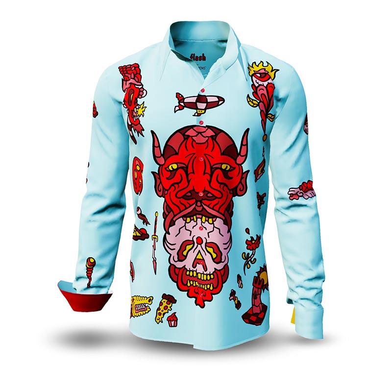 FLASH - Hellblaues Langarmhemd mit Teufel - GERMENS artfashion - Außergewöhnliches Herrenhemd - 100 % Baumwolle - Made in Germany