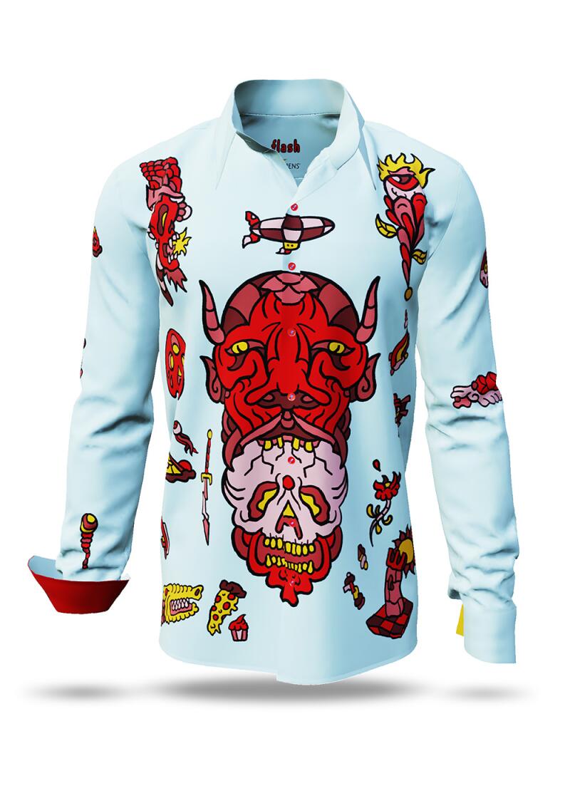 FLASH - Light blue long sleeve shirt with devil - GERMENS artfashion - Unusual long sleeve shirt in 10 sizes - Made in Germany