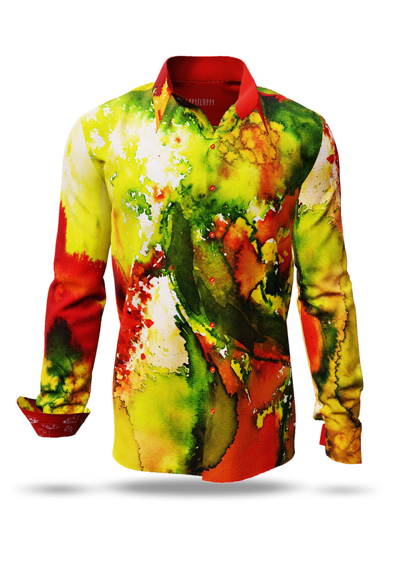 POPPYFLOPPY - green red long sleeve shirt - GERMENS artfashion - Unusual long sleeve shirt in 10 sizes - Made in Germany