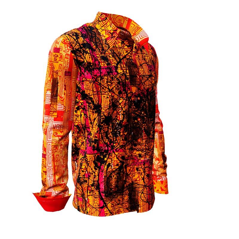 SOUVENIR - rot-orangenes Langarmhemd - GERMENS artfashion - Außergewöhnliches Herrenhemd - 100 % Baumwolle - Made in Germany