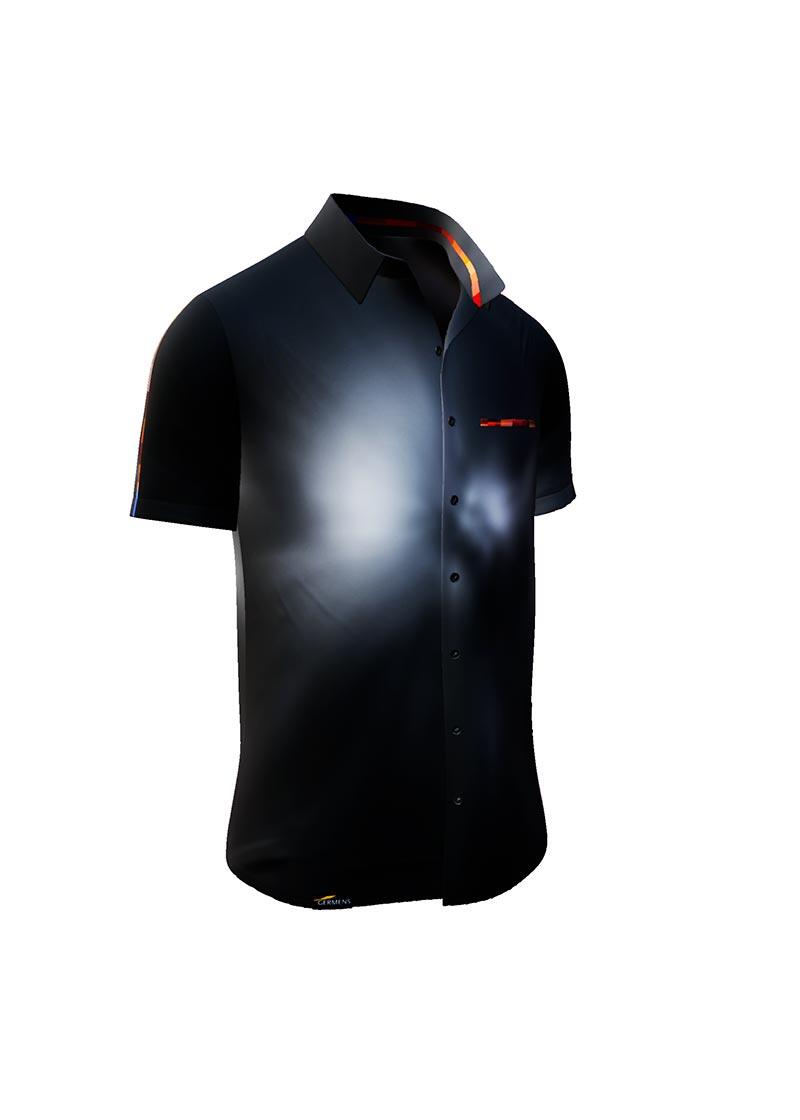 FLYING COLORS - dark short-sleeved shirt with multicoloured spot - GERMENS artfashion - Unusual long sleeve shirt in 10 sizes - Made in Germany