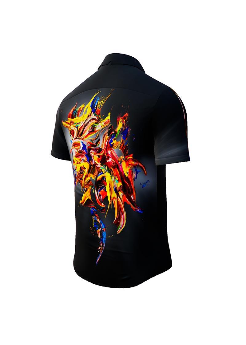 FLYING COLORS - dark short-sleeved shirt with multicoloured spot - GERMENS