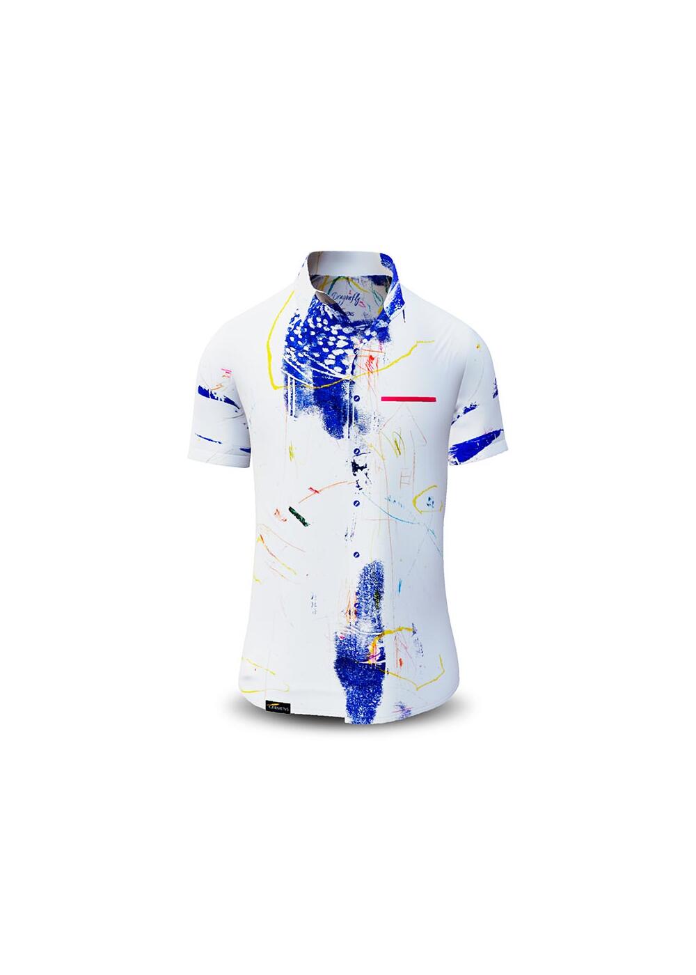 DRAGONFLY - white short sleeve shirt with blue yellow...