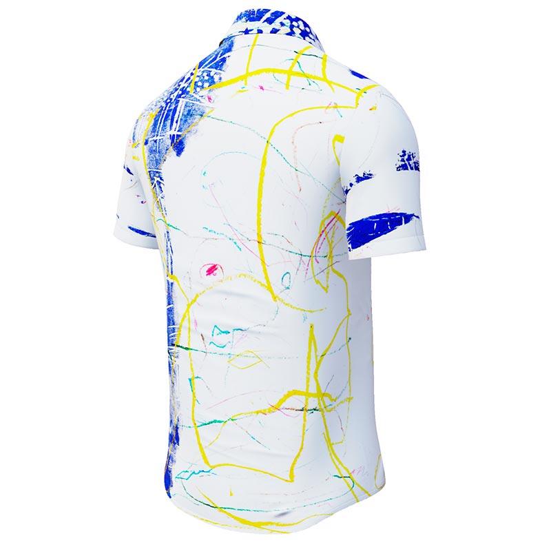 DRAGONFLY - white short sleeve shirt with blue yellow structures - GERMENS