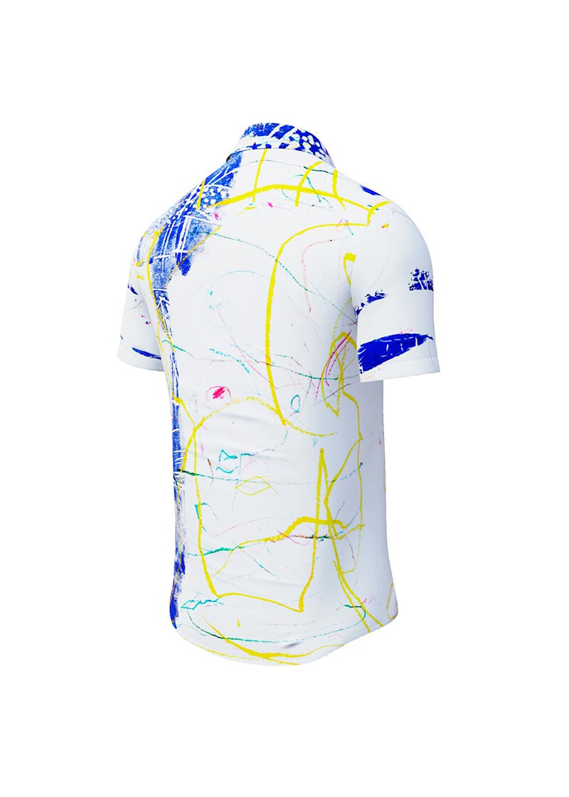DRAGONFLY - white short sleeve shirt with blue yellow structures - GERMENS