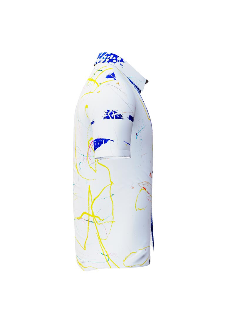 DRAGONFLY - white short sleeve shirt with blue yellow structures - GERMENS