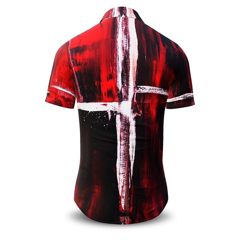 WHITE CROSS - Red white short sleeve shirt - GERMENS artfashion - Unusual long sleeve shirt in 10 sizes - Made in Germany