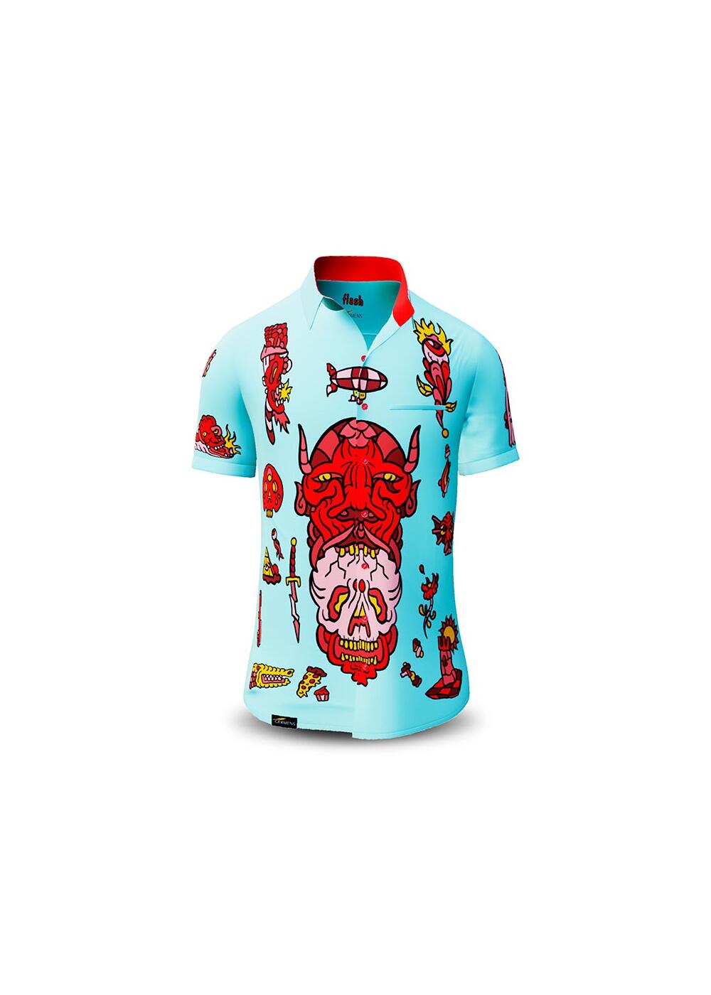 FLASH - blue short sleeve shirt with devil - GERMENS...