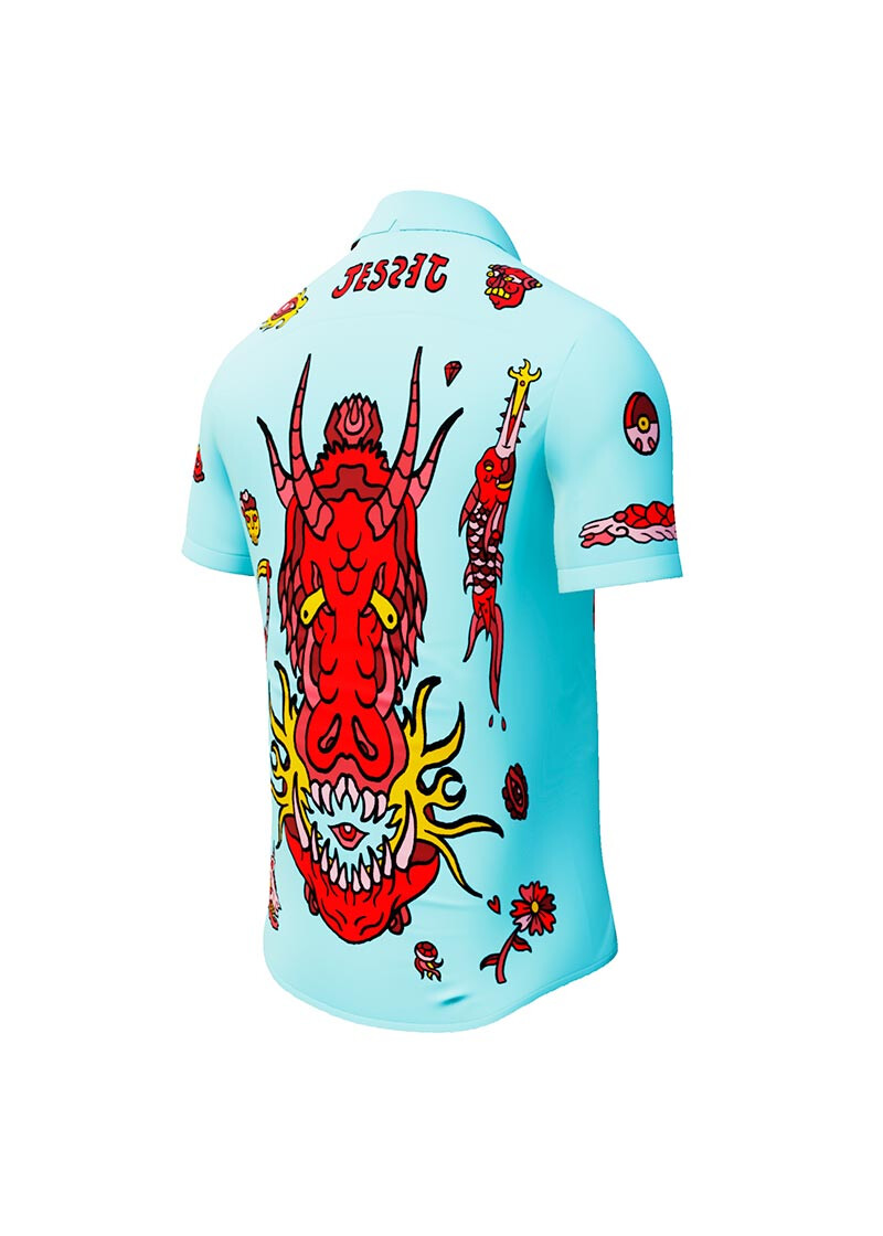 FLASH - blue short sleeve shirt with devil - GERMENS